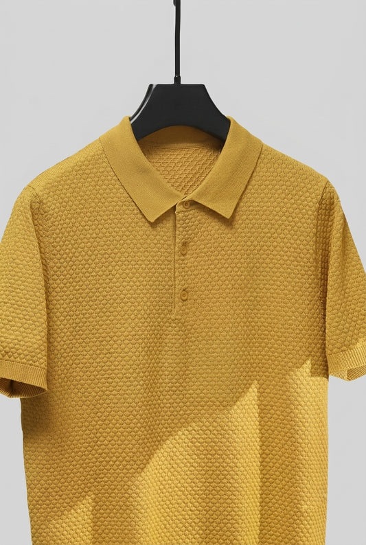 Popcorn Bubble Texture Polo - Rust Gold