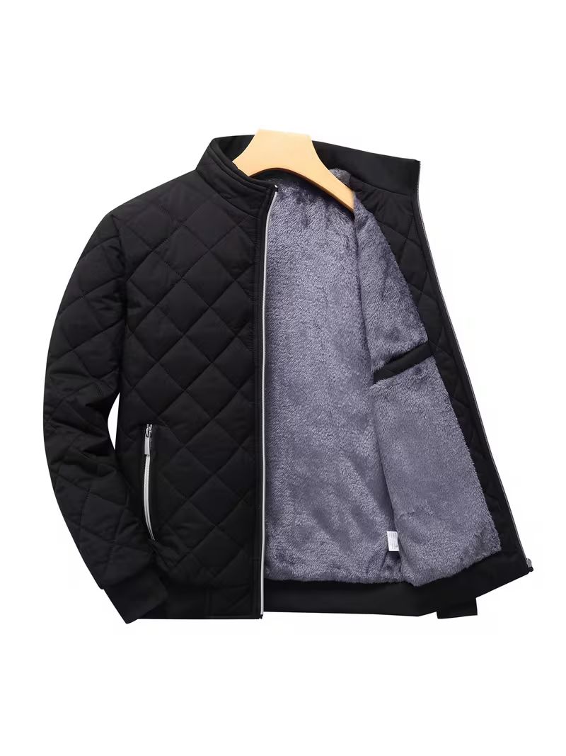 JS-22 Black quilting grey furr jacket with sherpa furr inside