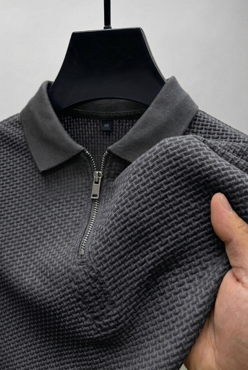 Waffle Bubble Texture Cotton Polo - Solid-Grey