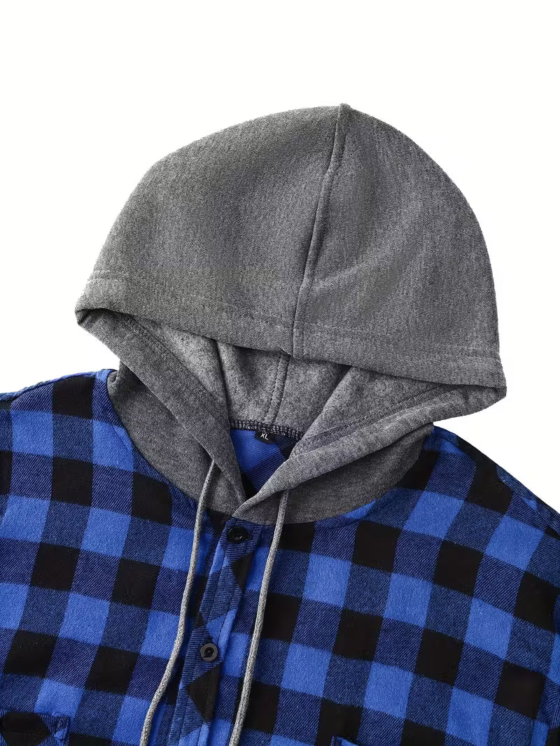 Flannel Hooded Shacket - Blue
