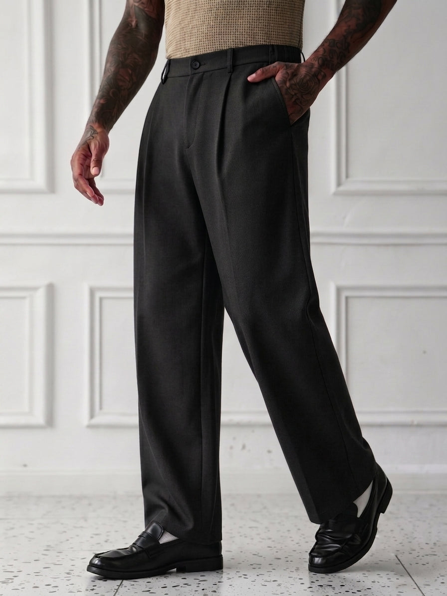 Korean Pants WideLeg SpandexDry - Black