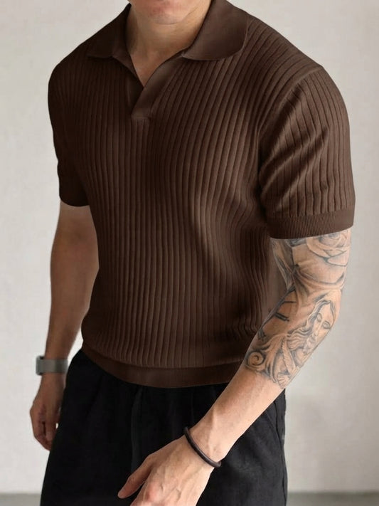 Azure Dropneedle Texture Polo - Chocolate Brown