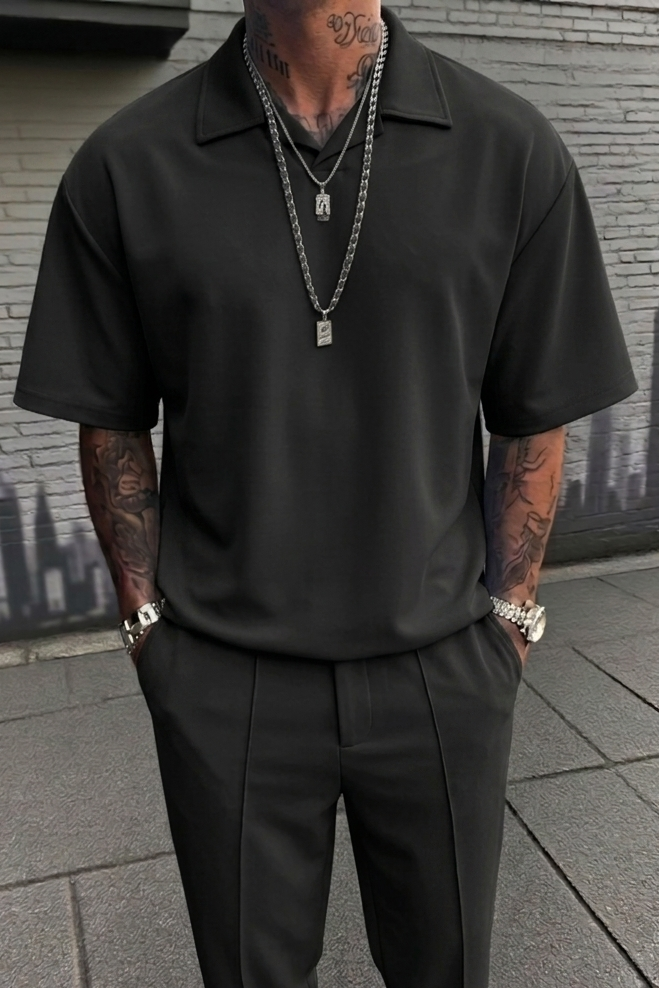 Charlie Drop Shoulder Polo - Black