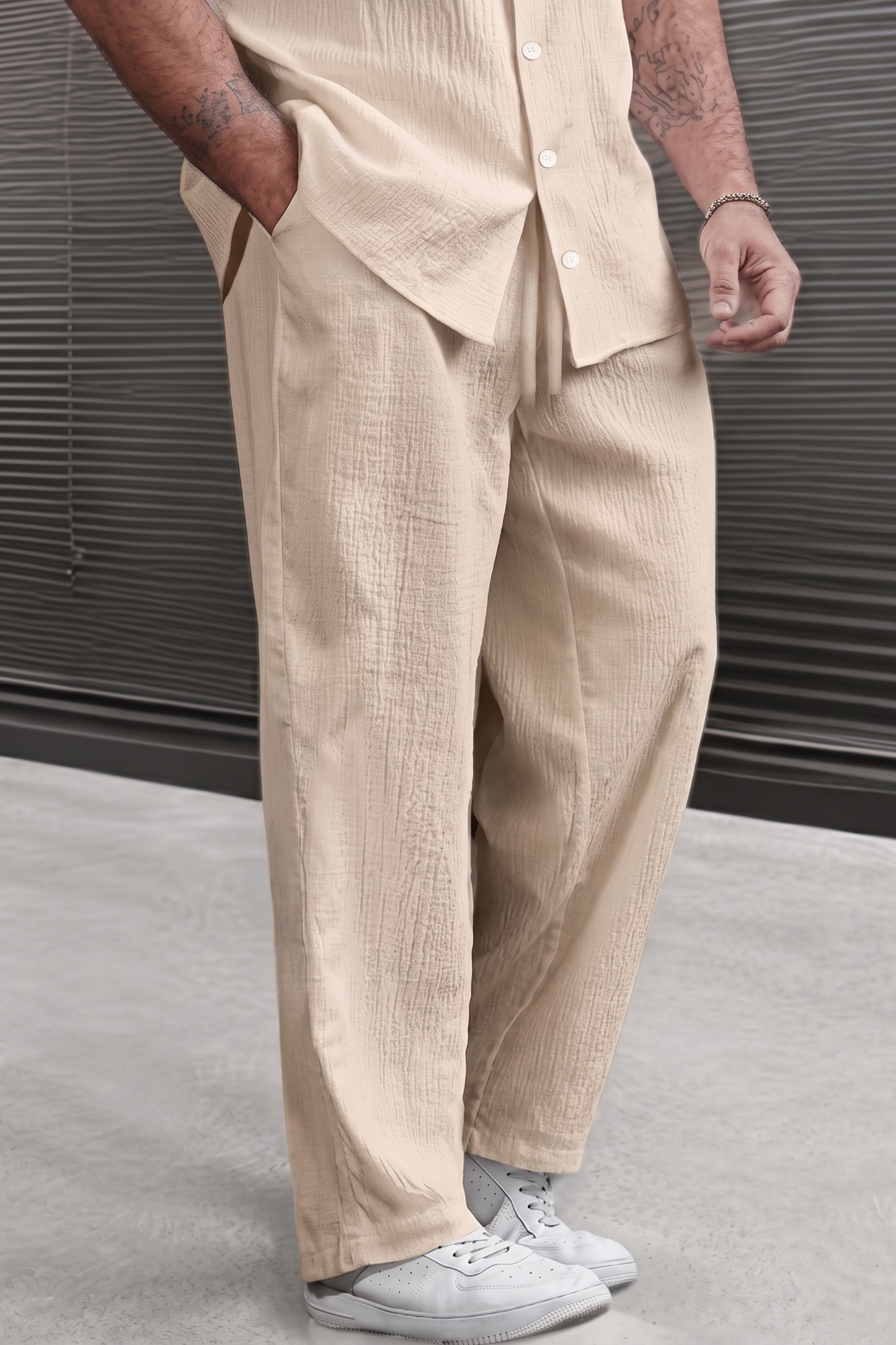 marbella Crinkle Poly Textured Cotton Pants - Silver