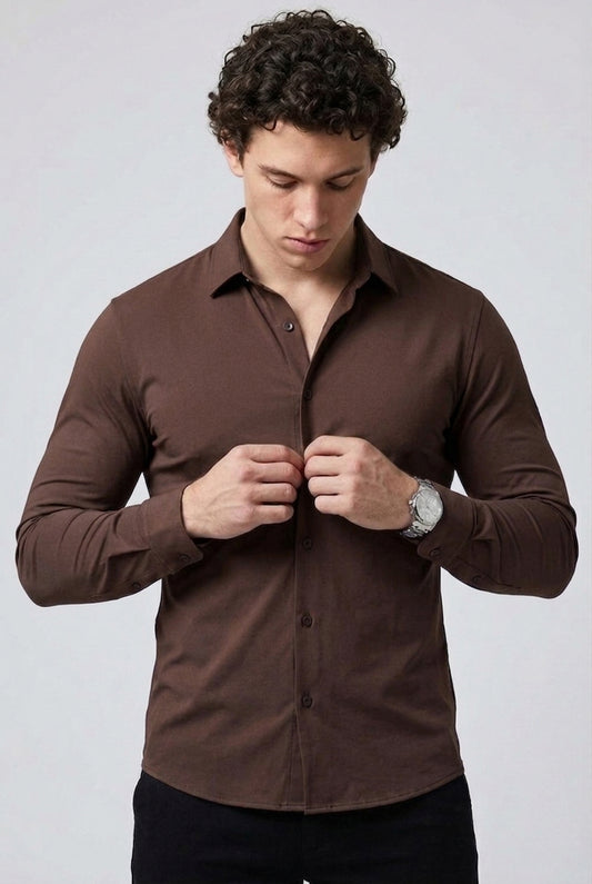 Prime Spandex Dress Shirt - Mocha Brown