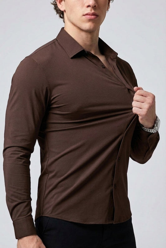 Prime Spandex Dress Shirt - Mocha Brown