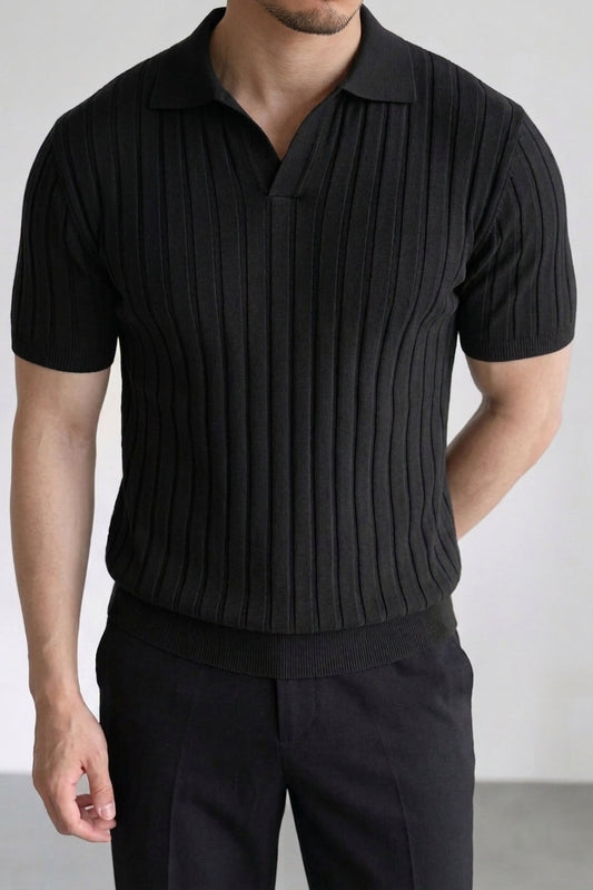 Rebel Drop Needle Texture Polo - Black