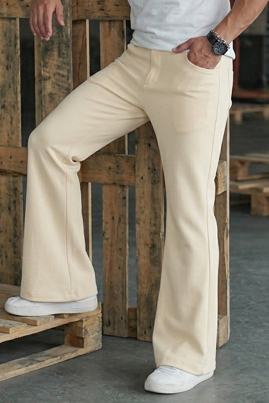 Wide Leg BellBottom Pants - Cream