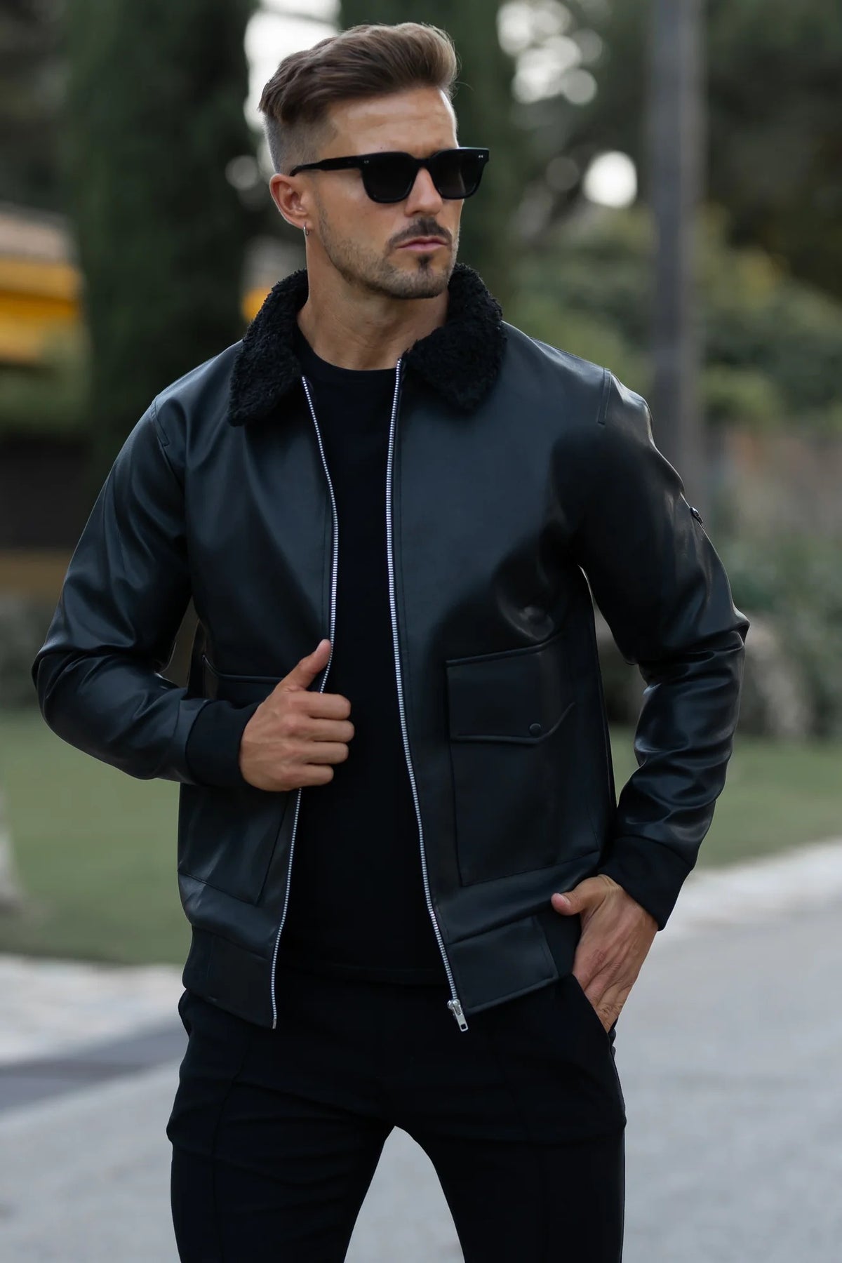 Bike Faux Leather Jacket - Black
