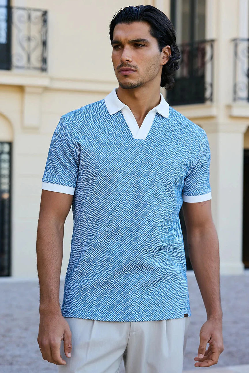 Cairo Textured Polo - Aqua-Blue