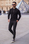 Pinstrip Cotton Polo Tracksuit - Black