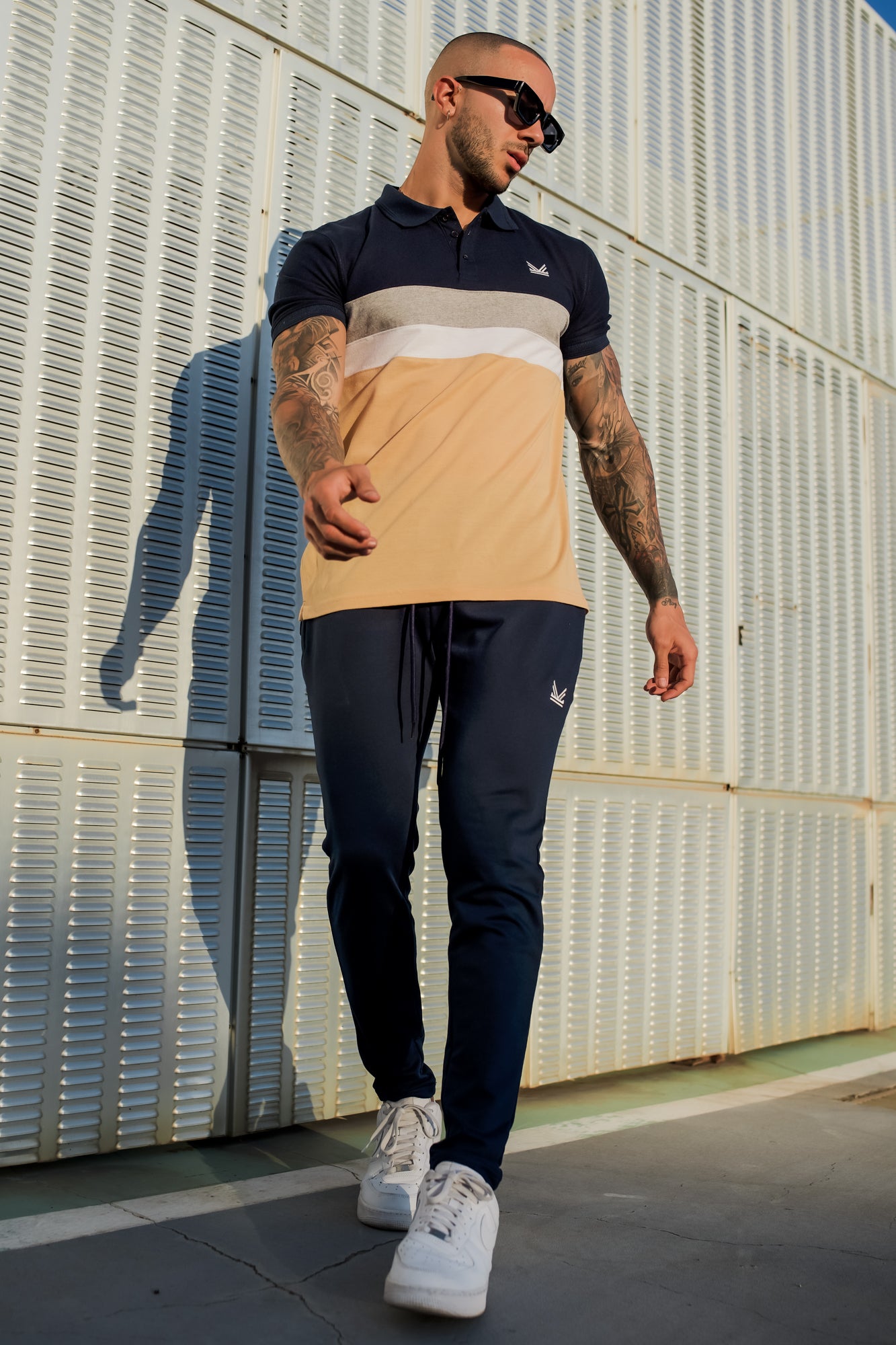 French Cotton Twinset - Navy/Sand