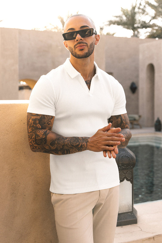 Azure Ribbed Texture Polo - Cream