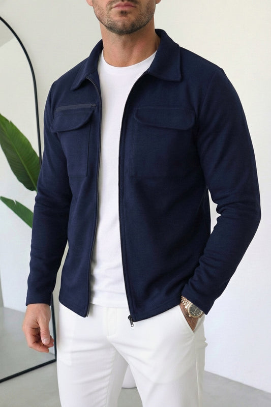 Venom Cargo Overshirt Cotton Jacket - navy