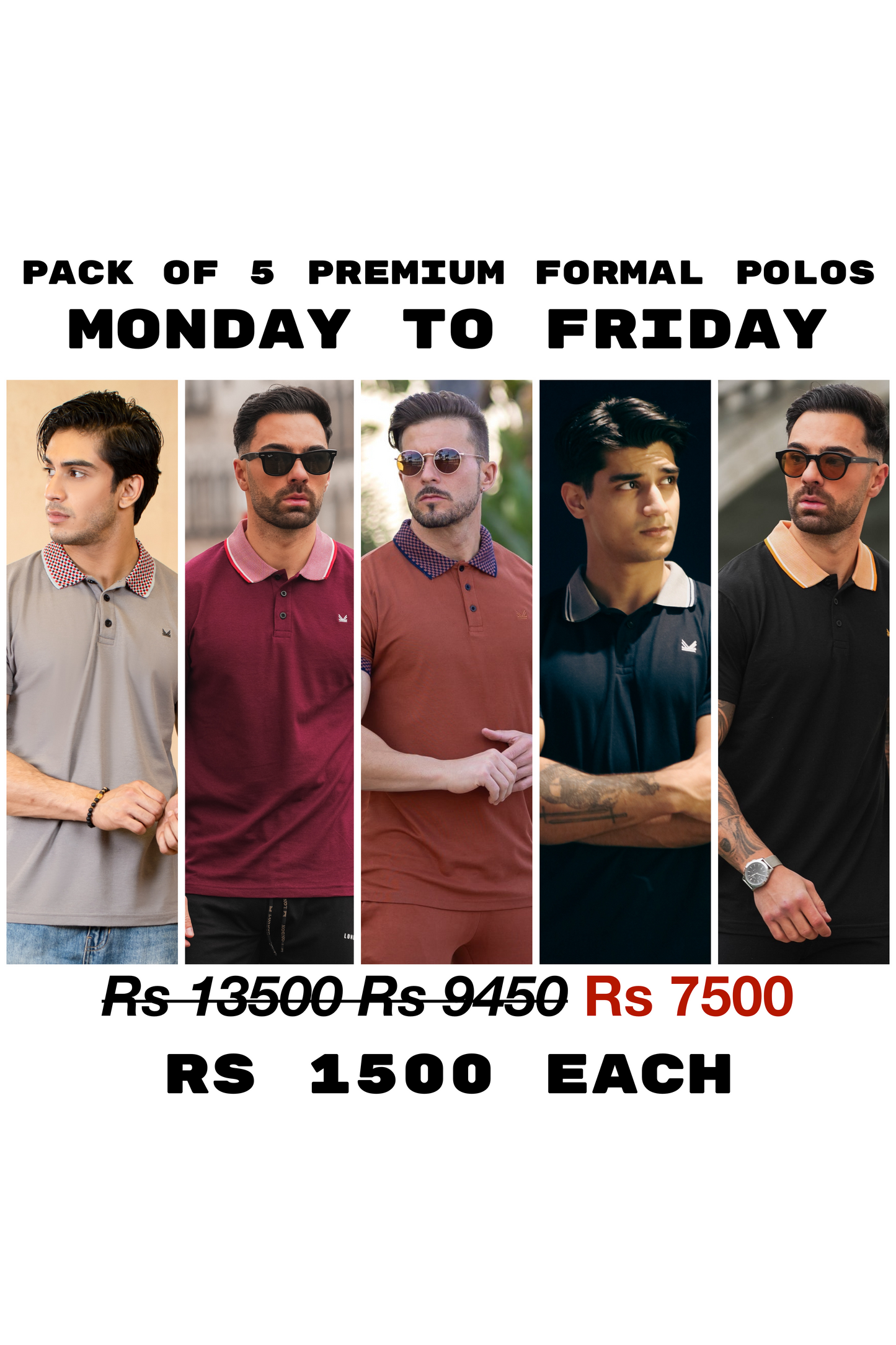 Pack of 5 Cotton Formal Polos