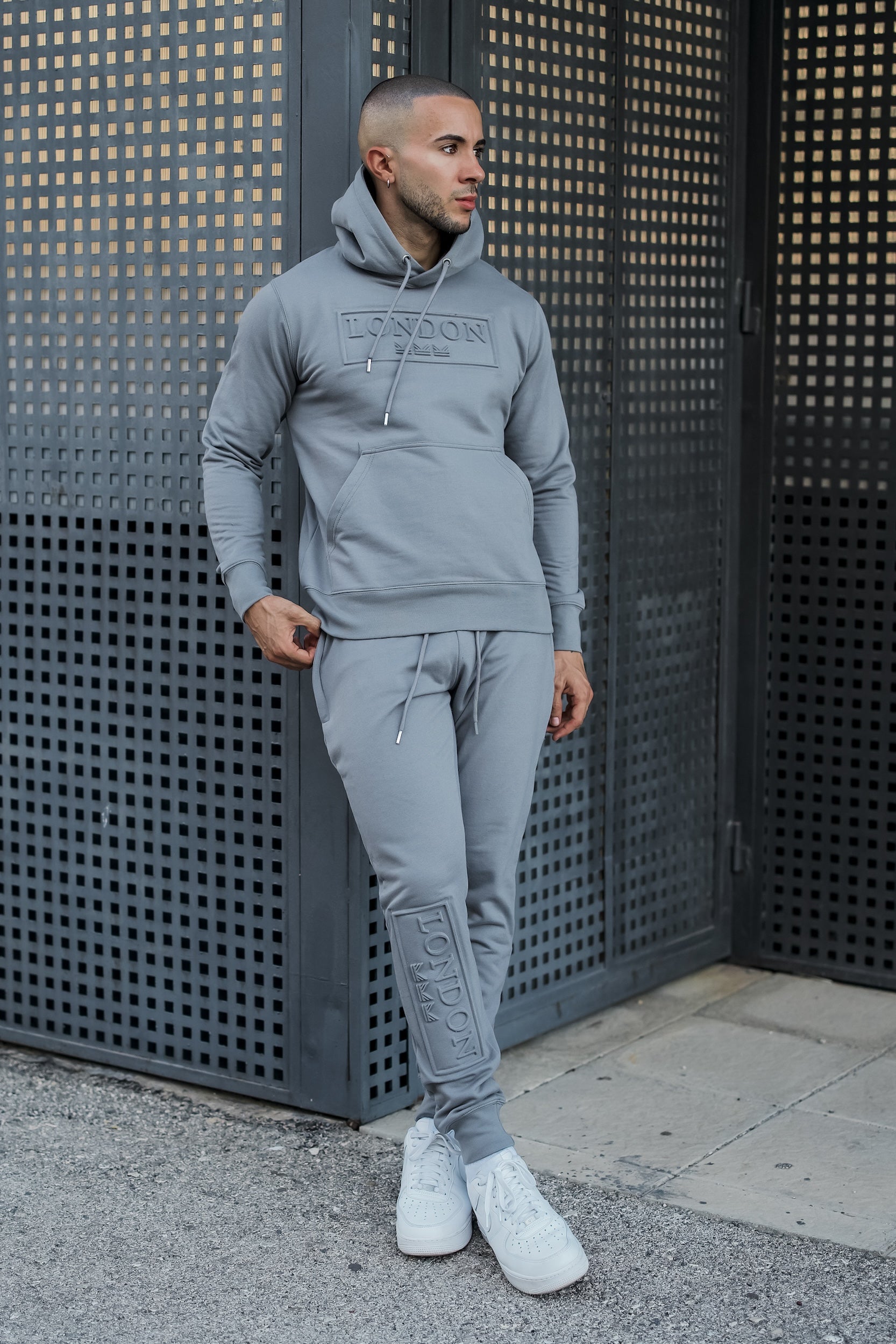 Embossed Cotton Tracksuit - Silver