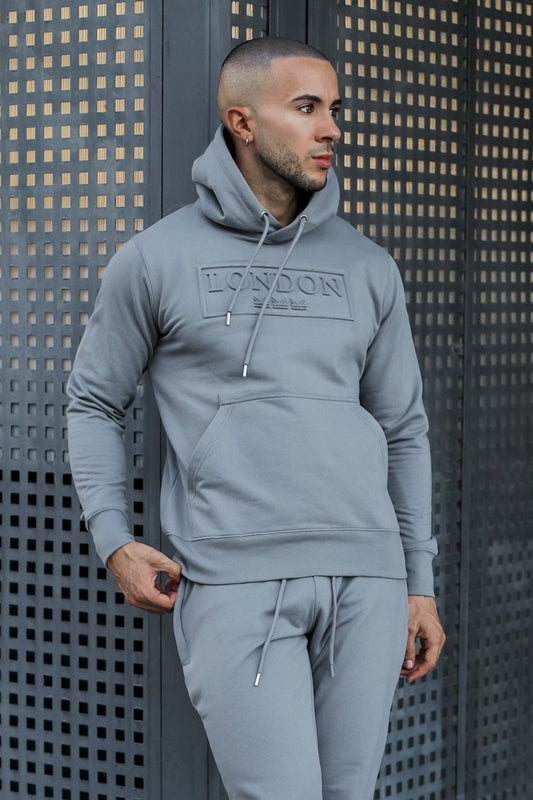 08 Embossed  Cotton  Hoodie - Silver