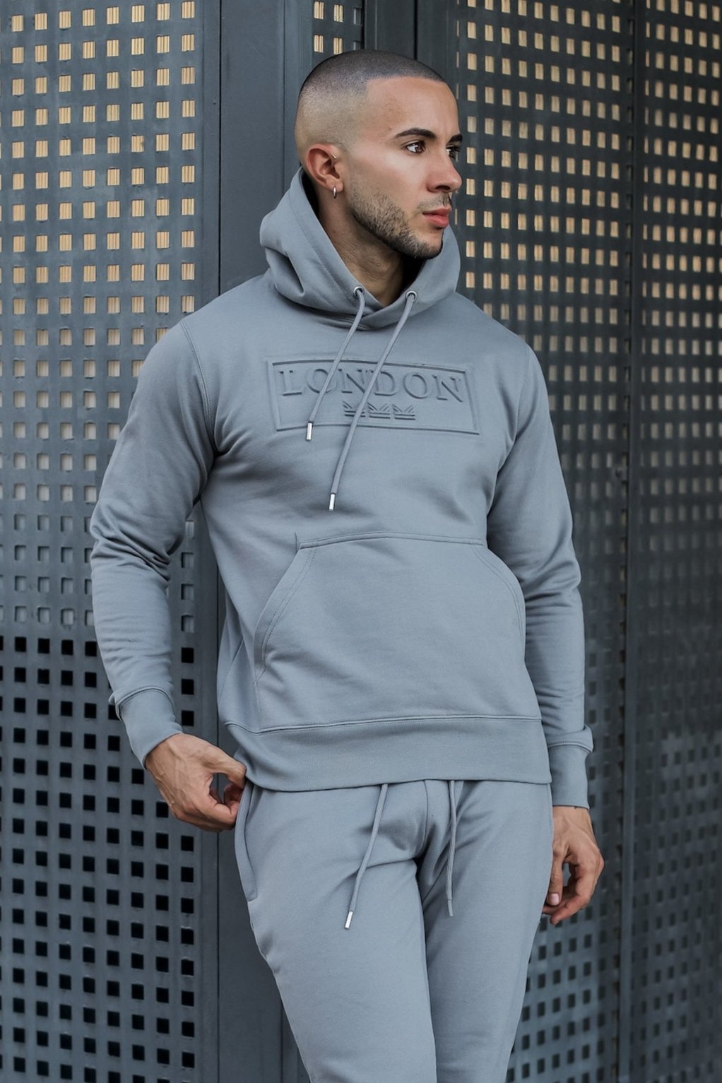 Embossed  Cotton  Hoodie - Silver