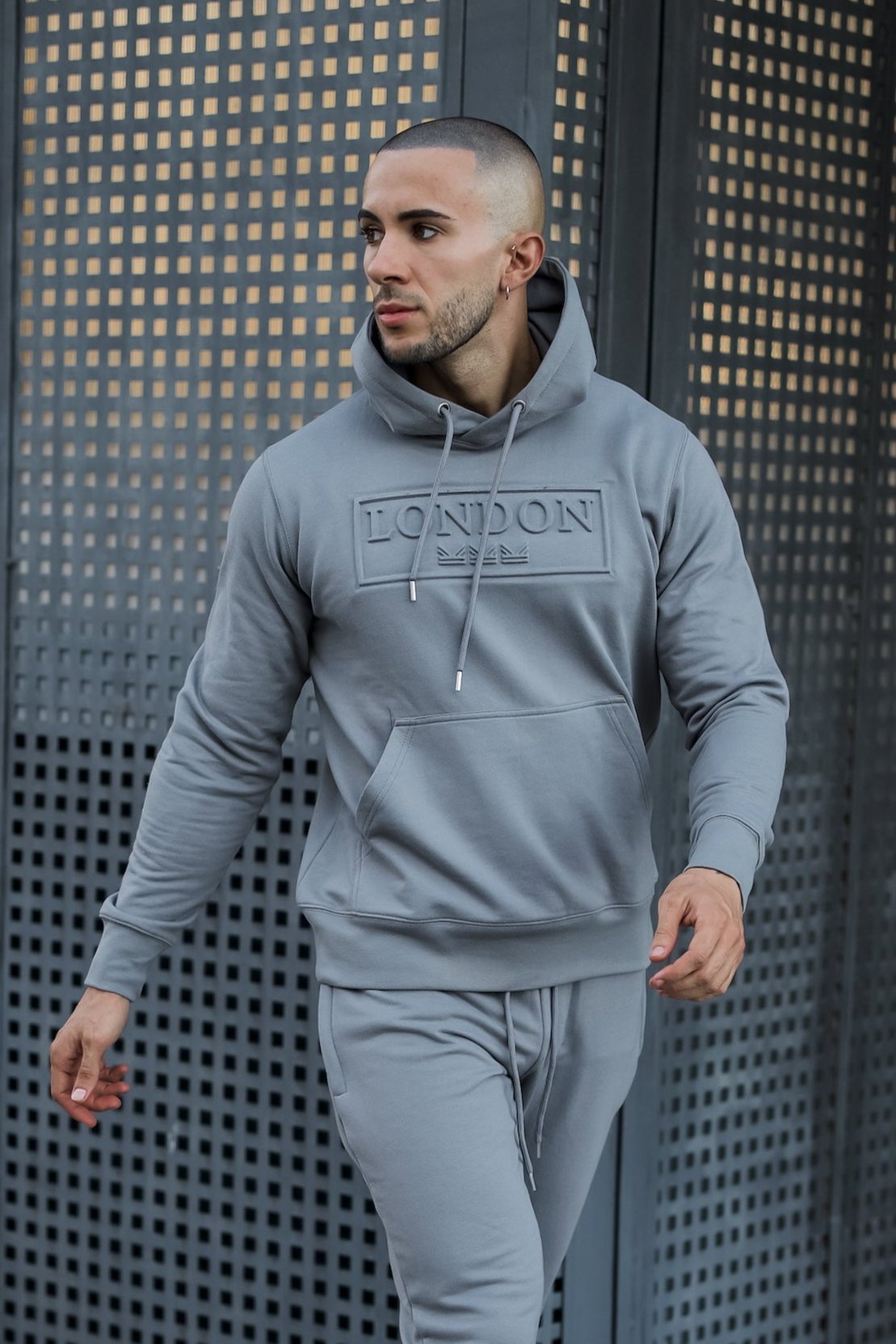 Embossed  Cotton  Hoodie - Silver