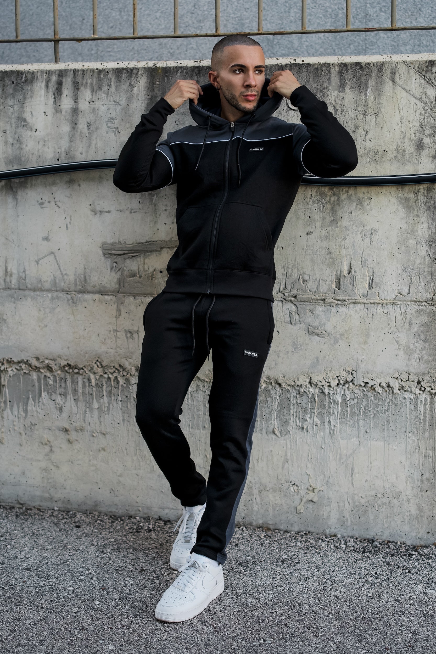 Linear Cotton Tracksuit - Grey