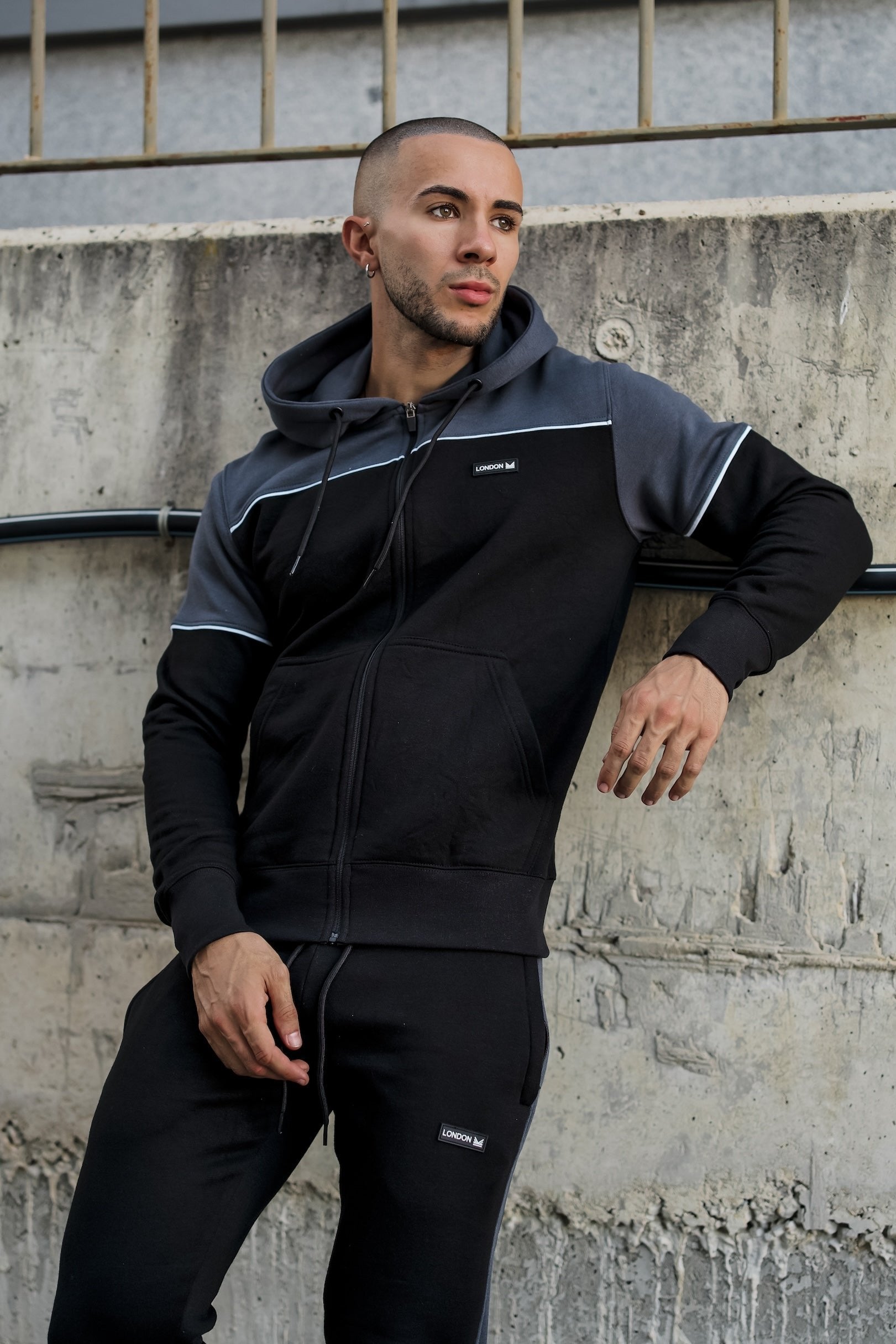 Linear  Cotton  Hoodie - Grey