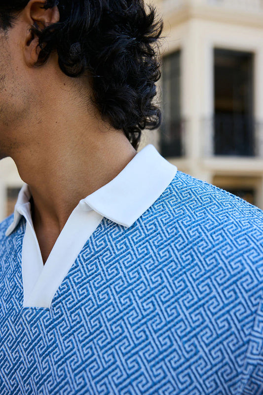 French Knitted Polo - Aqua-Blue