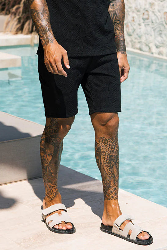 Monaco Snake Textured Shorts - Black