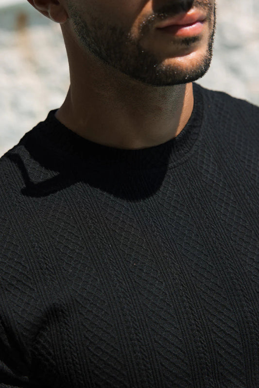 Monaco Snake Textured T-Shirts - Black