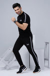 3 Strip Cotton Polo Tracksuit - Black