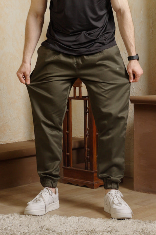 Chino Woven Joggers Trouser-Olive