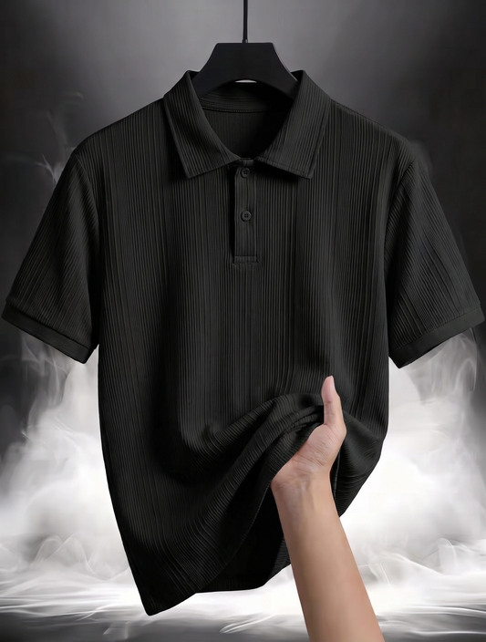 Cable Straight Texture Polo - Black