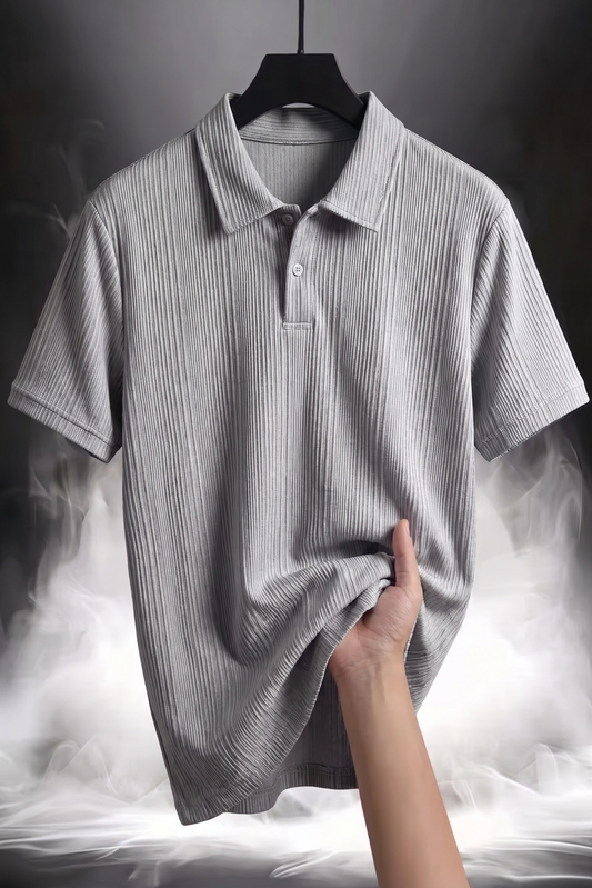 Cable Straight Texture Polo - Silver