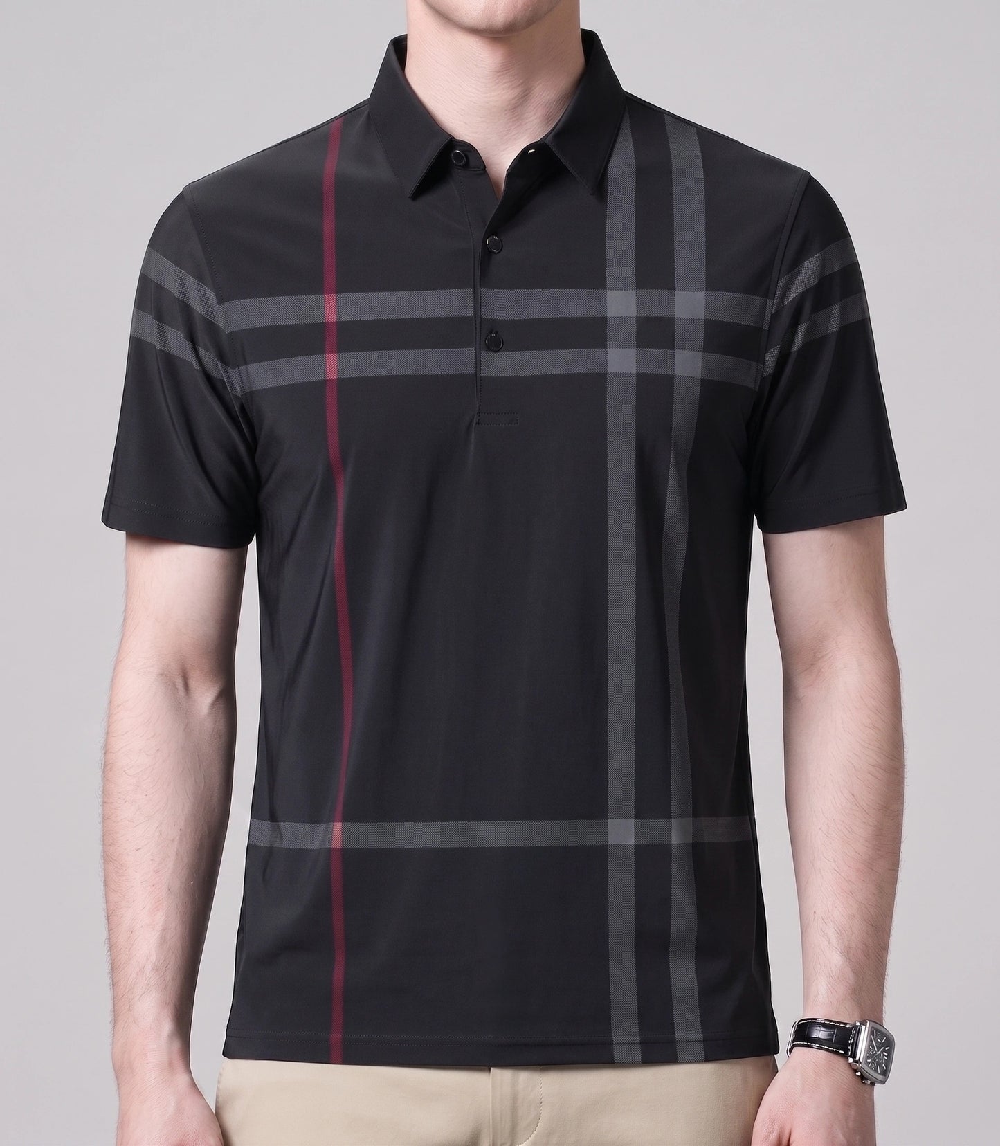 Oxford Spandex Polo - Black