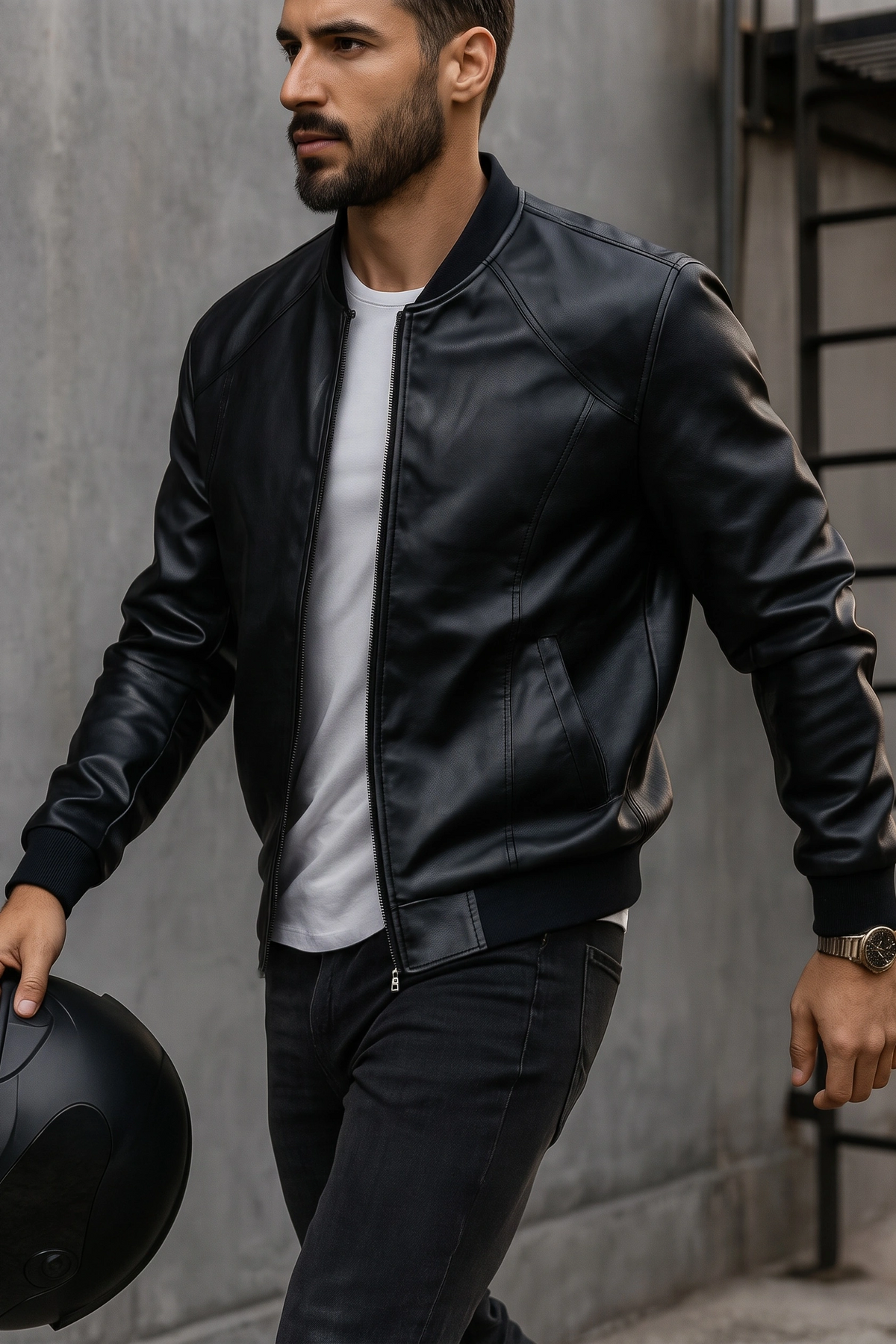 Black cuff and baseball leather jacket