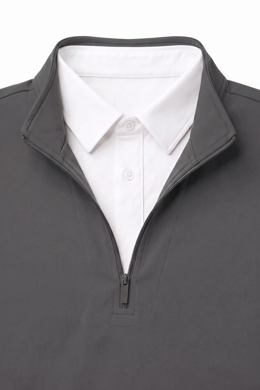 Quarter Zip w/ Built in Polo Collar With Shirt Spandex - Silver