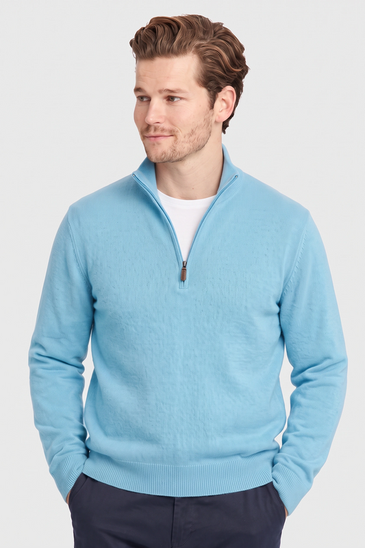 Mockneck Zip Sweater - Mint Blue