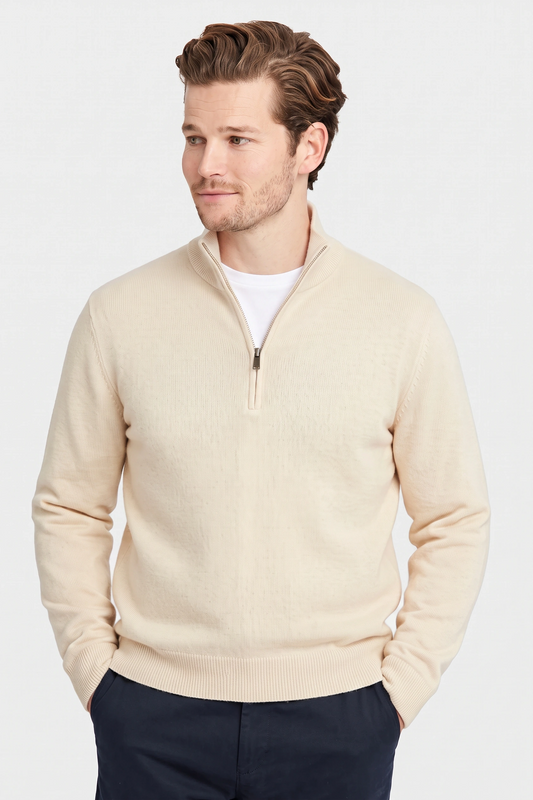 Mockneck Zip Sweater - Cream