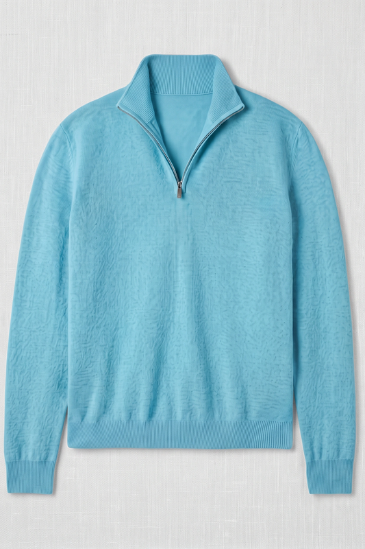 Mockneck Zip Sweater - Mint Blue