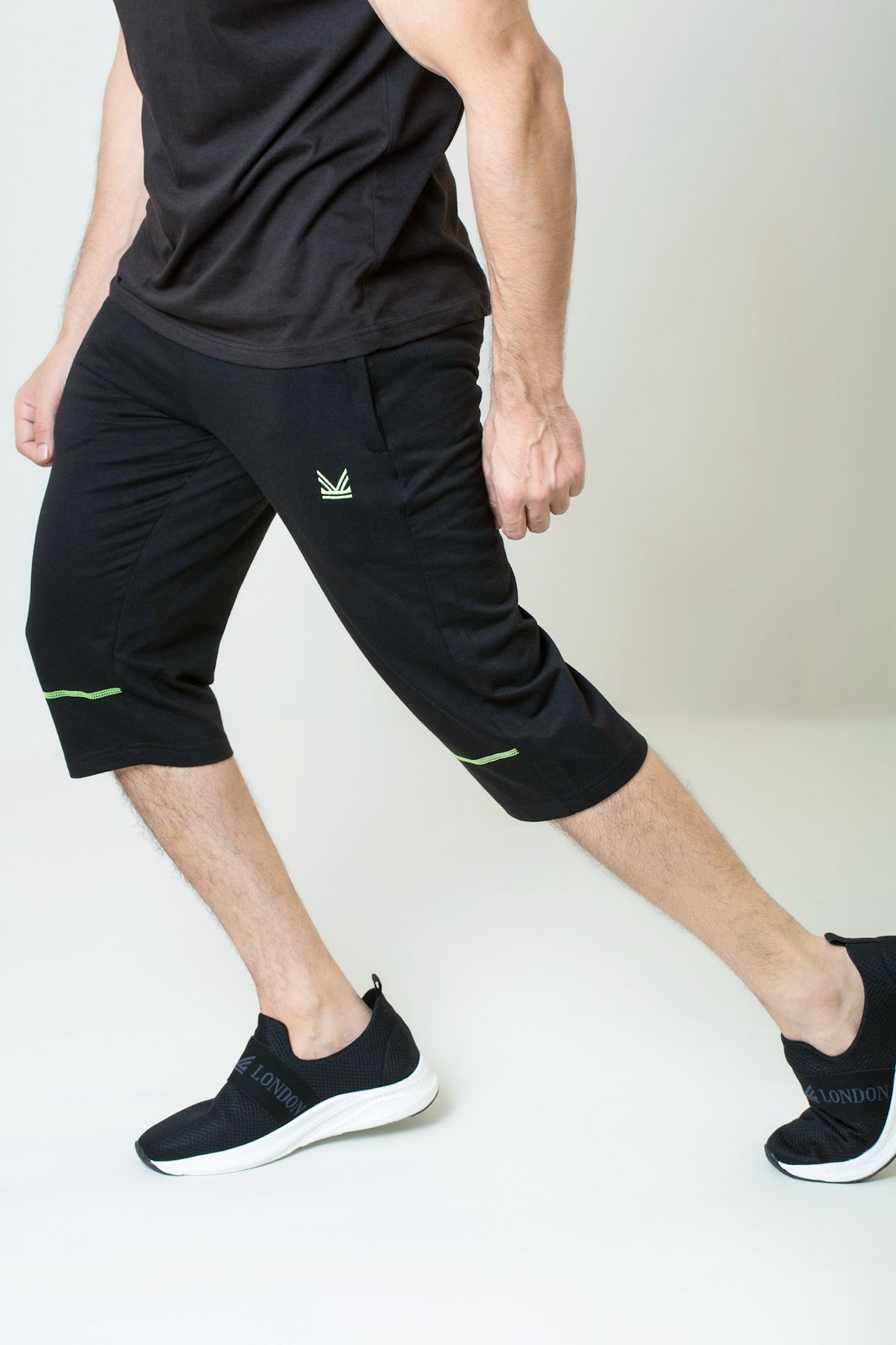 Athletic Cotton Terry 3/4 Short  - Black