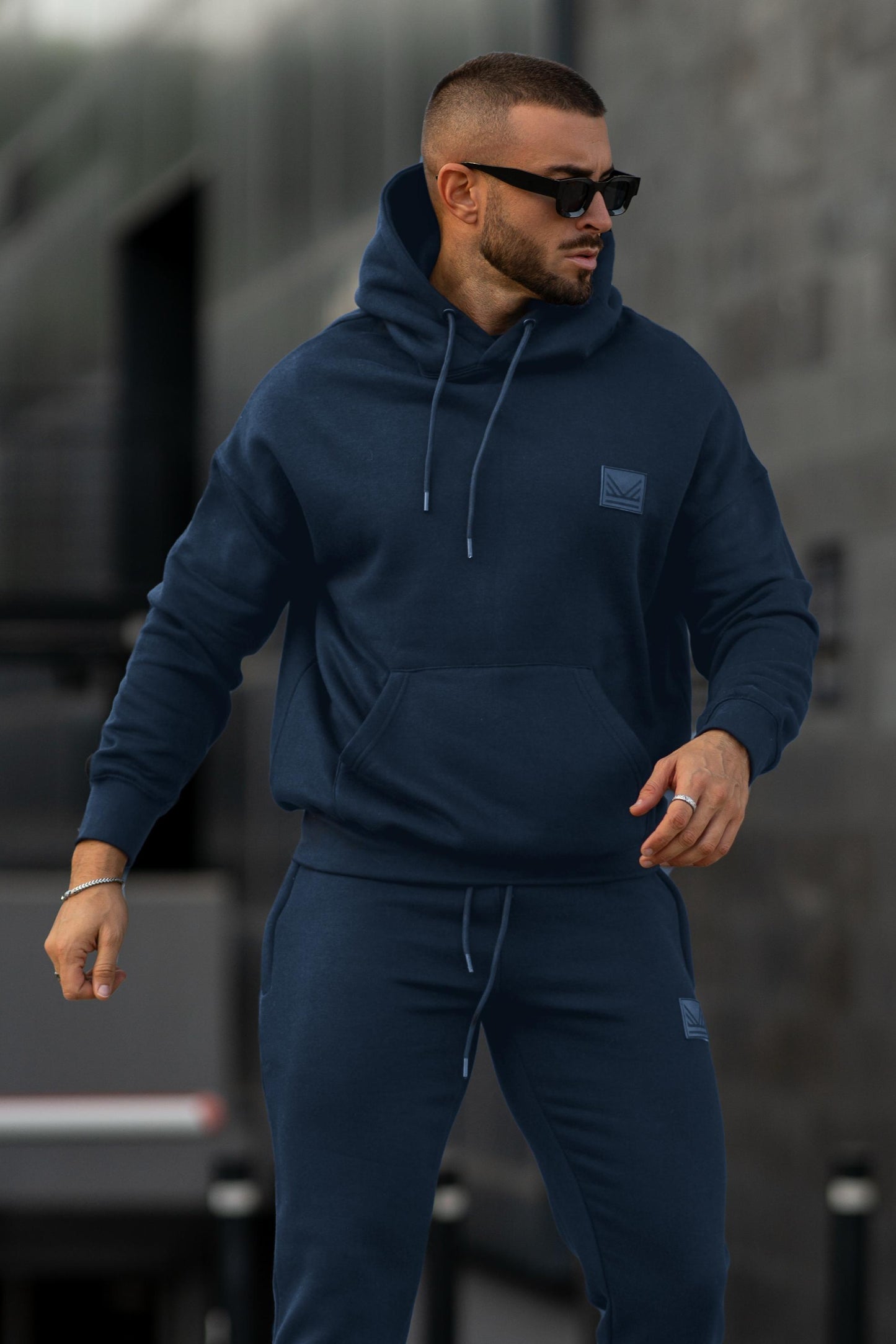 Dropshoulder Cotton Hoodie - Navy