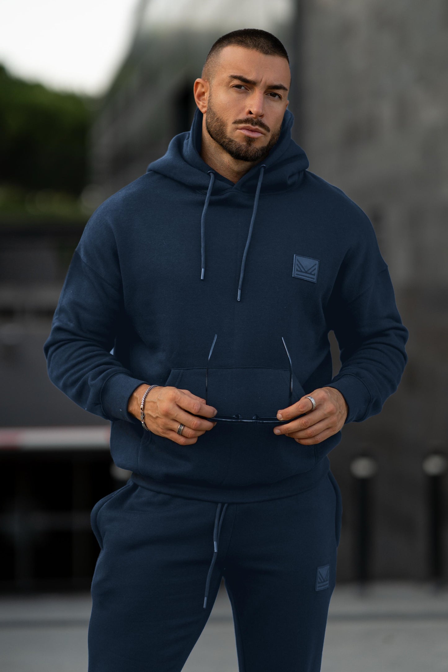 Dropshoulder Cotton Hoodie - Navy