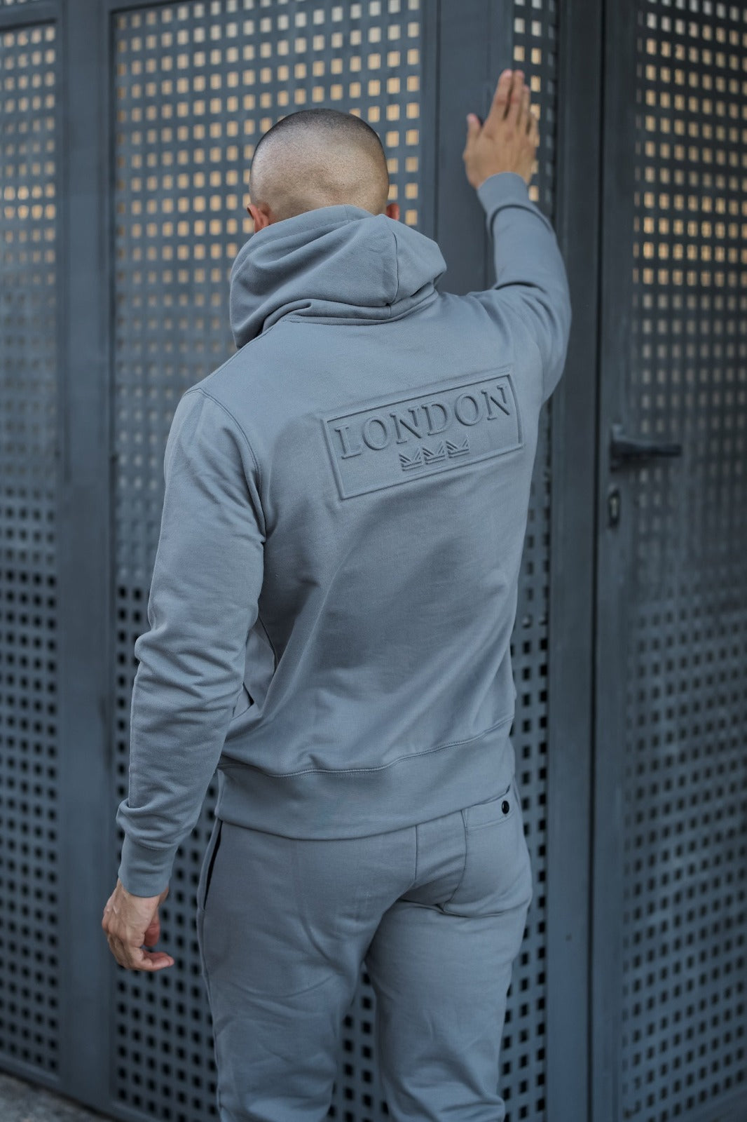 Embossed  Cotton  Hoodie - Silver