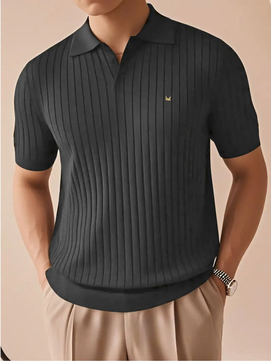 Drop Needle Texture Series Cotton  Polo - Charcoal