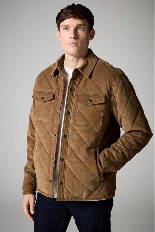 Corduroy Quilted Shacket - Brown