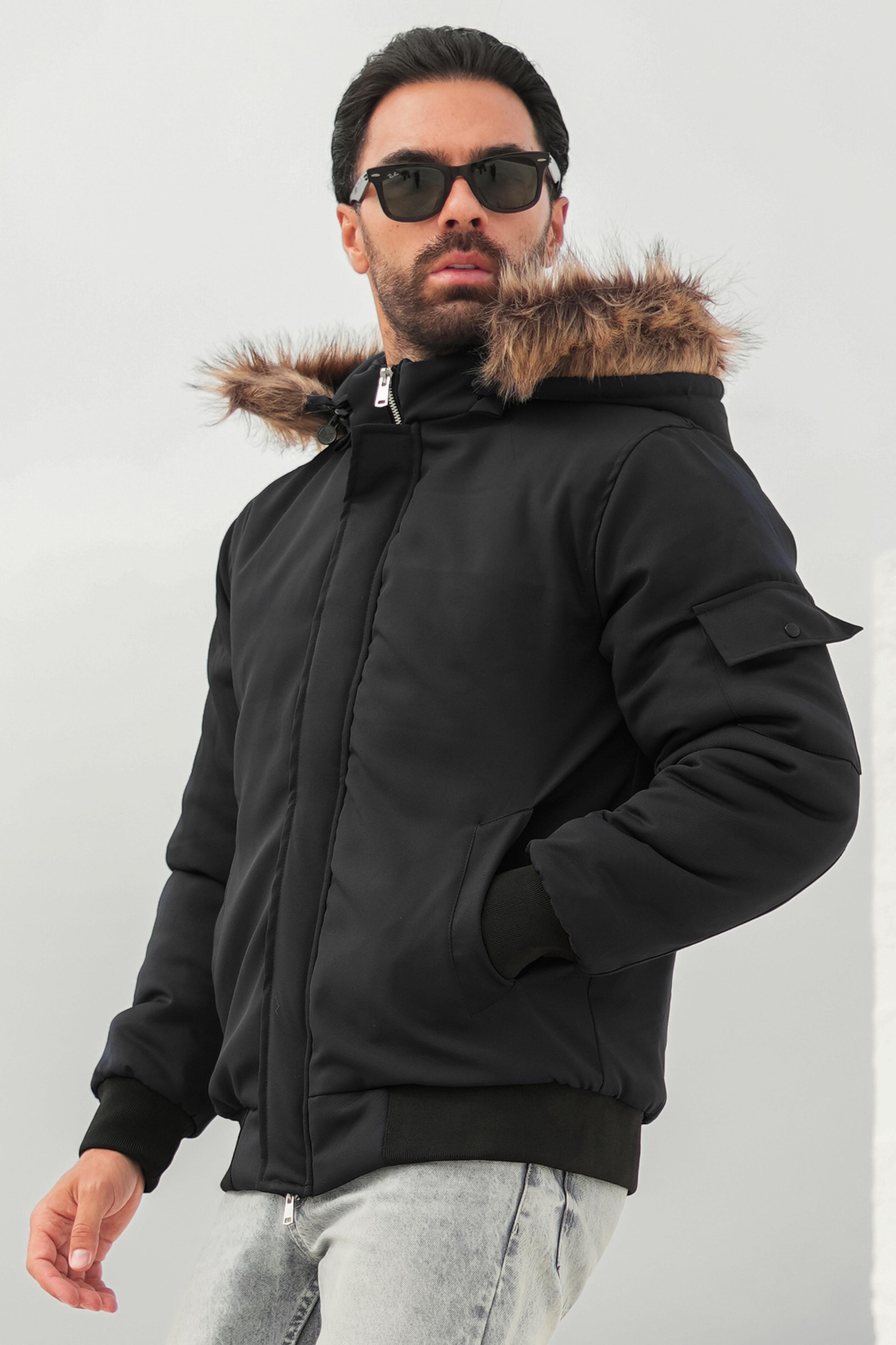 Imported Parka Jacket black removable hood S