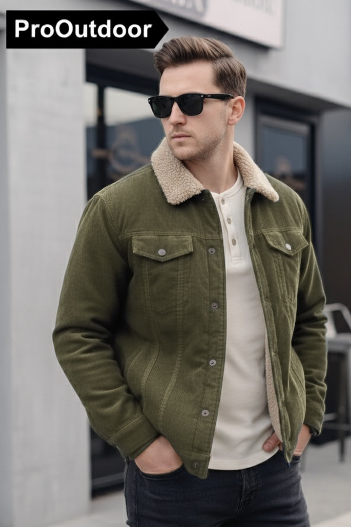 ClassicFit Corduroy Biker Jacket - OLIVE