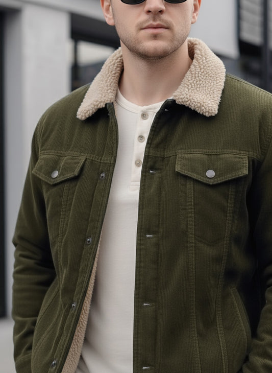 ClassicFit Corduroy Biker Jacket - OLIVE