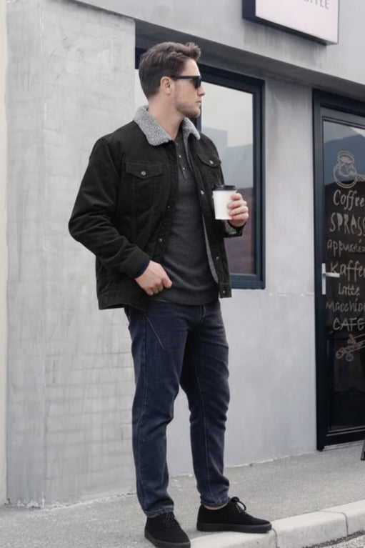 ClassicFit Corduroy Biker Jacket - Black