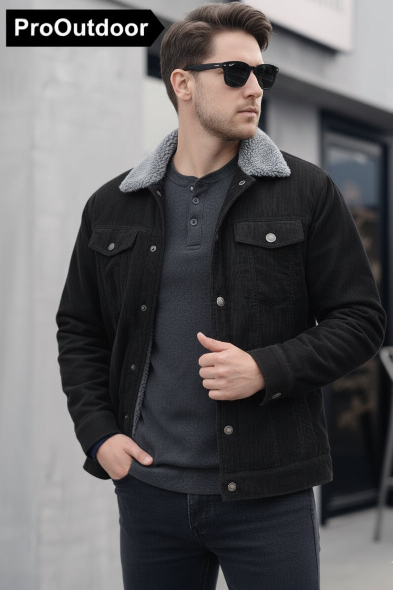 ClassicFit Corduroy Biker Jacket - Black