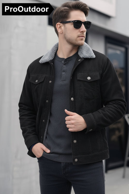ClassicFit Corduroy Biker Jacket - Black